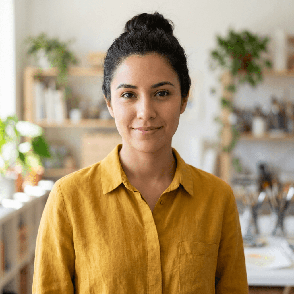 Emily Rodriguez in her apartment
