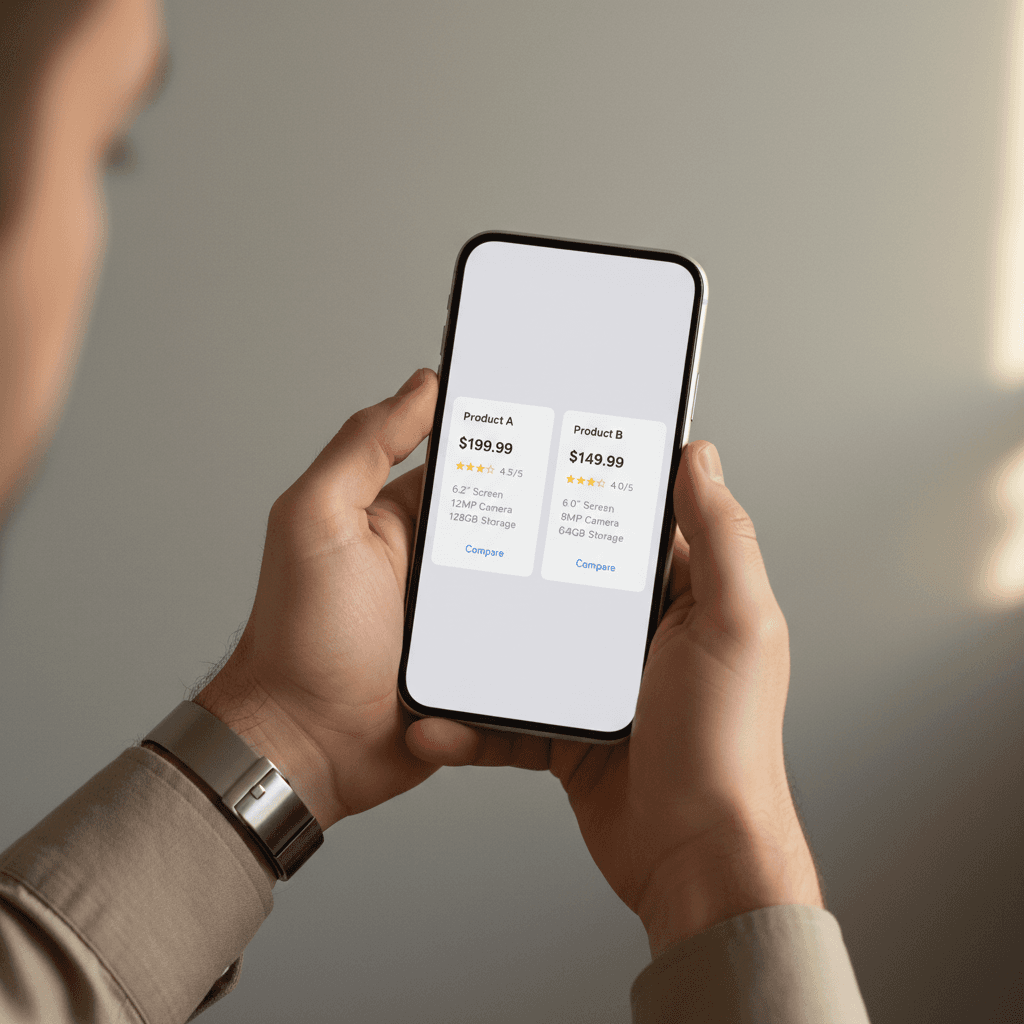 Overhead view of a simple price sheet on a bright table next to a smartphone